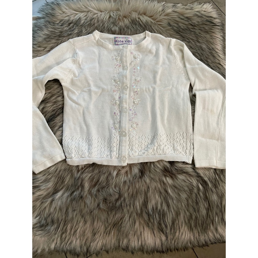Kobe Kids M 5/6 kids Girls White Cardigan Sweater Used